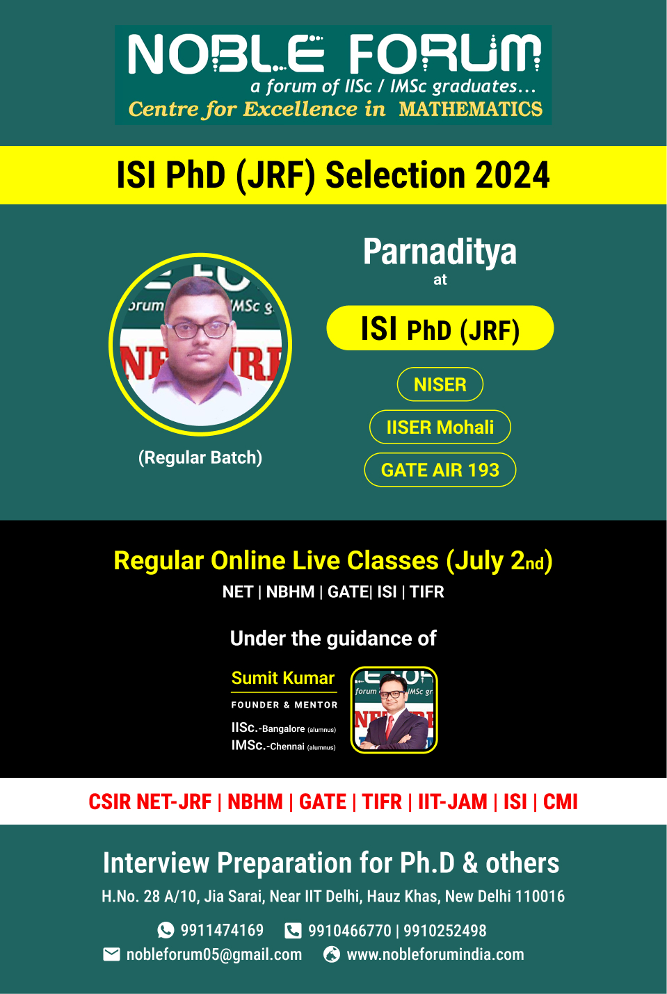 Parnaditya-ISI PhD (JRF) Selection 2024